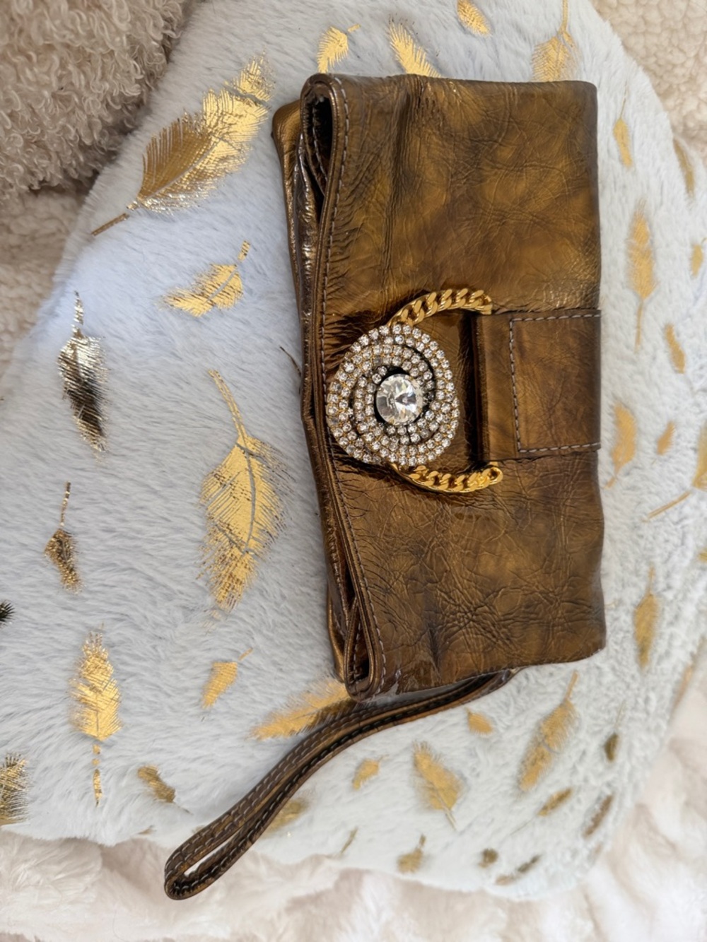Metallic Bronze Wristlet Clutch with Crystal Accent VINTAGE
